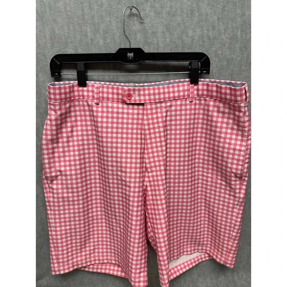 Peter Millar Gingham Golf Shorts Wicking Mens 36 Pink White  Preppy‎ Plaid